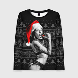 Лонгслив женский Сердцеедка в шапке Деда Мороза, цвет: 3D-принт