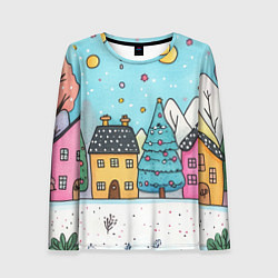 Женский лонгслив Новогодние рисованные домики