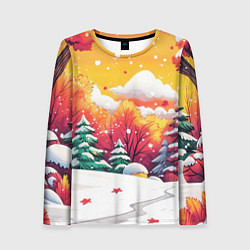 Женский лонгслив Красно-желтые елочки