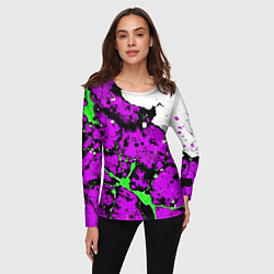 Лонгслив женский Зелёно-розовая абстракция на белом фоне, цвет: 3D-принт — фото 2