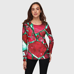 Лонгслив женский Зеленый минерал в красном камне, цвет: 3D-принт — фото 2