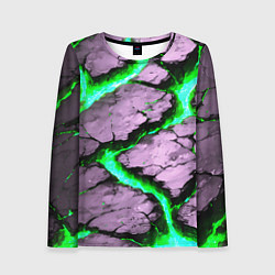 Лонгслив женский Треснувший камень зелёный, цвет: 3D-принт