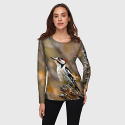 Лонгслив женский Дятел в лесу, цвет: 3D-принт — фото 2