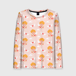 Лонгслив женский Паттерн с милыми купидонами и крылатыми сердечками, цвет: 3D-принт