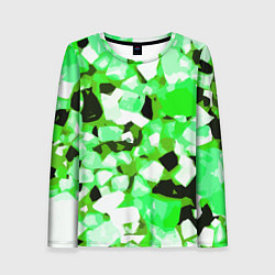 Женский лонгслив Green and white abstraction on a black background