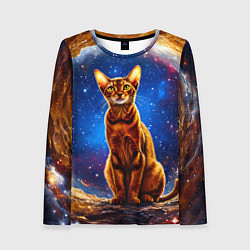 Женский лонгслив Абиссинская кошка в космосе