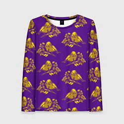 Лонгслив женский Золотые птички на индиго, цвет: 3D-принт