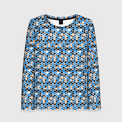 Лонгслив женский Киберпанк шестиугольники синие, цвет: 3D-принт