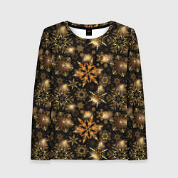Лонгслив женский Золотые снежинки, цвет: 3D-принт