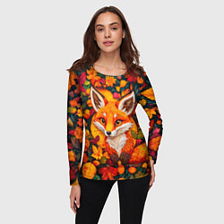 Лонгслив женский Лисенок в осенних листьях, цвет: 3D-принт — фото 2