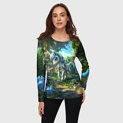 Лонгслив женский Единорожка в дневном лесу, цвет: 3D-принт — фото 2