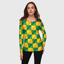 Лонгслив женский Желтый и зеленый геометрический паттерн, цвет: 3D-принт — фото 2