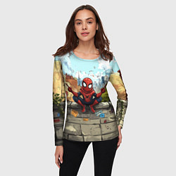 Лонгслив женский Маленький человек-паук в городе, цвет: 3D-принт — фото 2