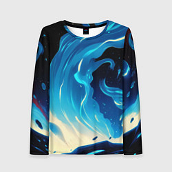 Лонгслив женский Бело-синее пламя из абстрактных красок, цвет: 3D-принт