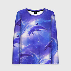 Женский лонгслив Дельфины в волшебном море паттерн