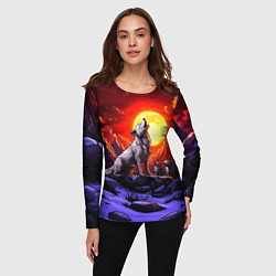 Лонгслив женский Белый волк воет на луну, цвет: 3D-принт — фото 2