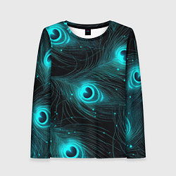 Лонгслив женский Светящиеся перья павлина паттерн, цвет: 3D-принт