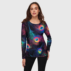 Лонгслив женский Павлиньи перья - разные оттенки, цвет: 3D-принт — фото 2