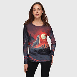 Лонгслив женский Волк воет на красную луну, цвет: 3D-принт — фото 2