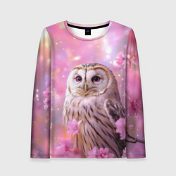 Лонгслив женский Большая сова в розовых цветах, цвет: 3D-принт
