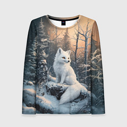 Лонгслив женский Белый лисенок в зимнем лесу, цвет: 3D-принт