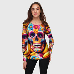 Лонгслив женский Цветочный череп среди бананов - нейроарт, цвет: 3D-принт — фото 2