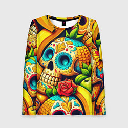 Женский лонгслив Colorfull skulls and bananas - pop art pattern
