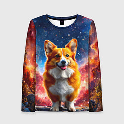 Лонгслив женский Корги и космическое небо, цвет: 3D-принт