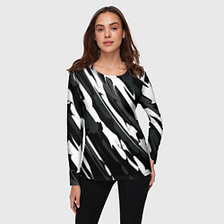 Лонгслив женский Разводы белым на черном, цвет: 3D-принт — фото 2