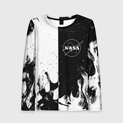 Лонгслив женский Nasa черно белый огонь, цвет: 3D-принт