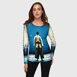 Лонгслив женский Айкидоист на синем, цвет: 3D-принт — фото 2