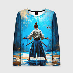 Лонгслив женский Боец айкидо на синем, цвет: 3D-принт