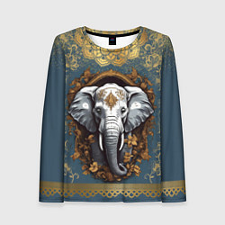 Лонгслив женский Слон лотос и золотая мандала, цвет: 3D-принт