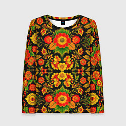 Лонгслив женский Русская хохломская роспись, цвет: 3D-принт