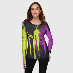 Лонгслив женский Желтая и фиолетовая краска на черном, цвет: 3D-принт — фото 2