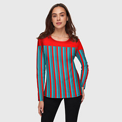 Лонгслив женский Красно синий комбинированный узор с полосами, цвет: 3D-принт — фото 2