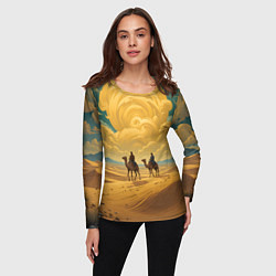 Лонгслив женский В пустыне на верблюдах, цвет: 3D-принт — фото 2