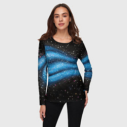 Лонгслив женский Синяя абстрактная текстура на черном, цвет: 3D-принт — фото 2