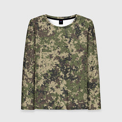 Лонгслив женский Камуфляж защитный пиксельный, цвет: 3D-принт