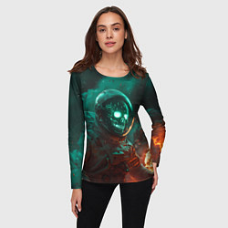 Лонгслив женский Неоновый череп в скафандре космонавта, цвет: 3D-принт — фото 2