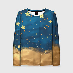 Лонгслив женский Золотые звезды на синем фоне текстура, цвет: 3D-принт