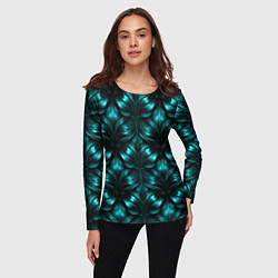 Лонгслив женский Зеленые узоры из абстрактных листьев - блестящий п, цвет: 3D-принт — фото 2