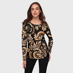 Лонгслив женский Русский этнический узор с позолотой, цвет: 3D-принт — фото 2