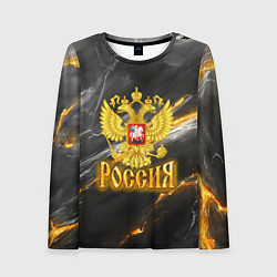 Лонгслив женский Россия черно-желтый фон, цвет: 3D-принт