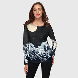 Лонгслив женский Японские волны и луна, цвет: 3D-принт — фото 2
