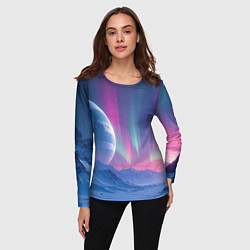 Лонгслив женский Неоновый космос северного сияния, цвет: 3D-принт — фото 2