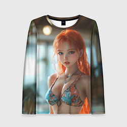 Лонгслив женский Рыжая девушка в купальнике, цвет: 3D-принт