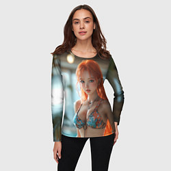 Лонгслив женский Рыжая девушка в купальнике, цвет: 3D-принт — фото 2