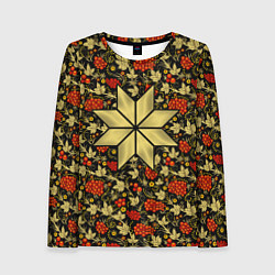 Лонгслив женский Алатырь в русском традиционном узоре, цвет: 3D-принт