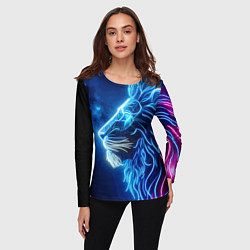 Лонгслив женский Профиль космического неонового льва - нейроарт, цвет: 3D-принт — фото 2